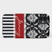 Coques Case-Mate iPhone Rayures rouges, blanches, noires de damassé (Dos (Horizontal))