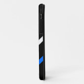 Coques Case-Mate iPhone Rayures sportives blanches et bleues sur fond noir (Dos/Gauche)
