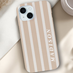 Coque Pour iPhone 15 Rayures sur mesure Taupe Crème