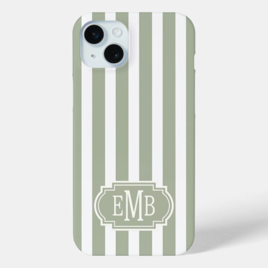 Coques Case-Mate iPhone Rayures Vert Sauge et Blanc Monogrammées (Verso)