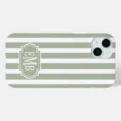 Coques Case-Mate iPhone Rayures Vert Sauge et Blanc Monogrammées (Verso (horizontal))