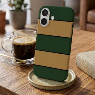 Coques iPhone 16 Rayures vertes et dorées de Noël classiques