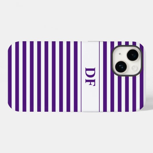 Coques Case-Mate iPhone Rayures violettes/blanches monogrammes (Verso (horizontal))