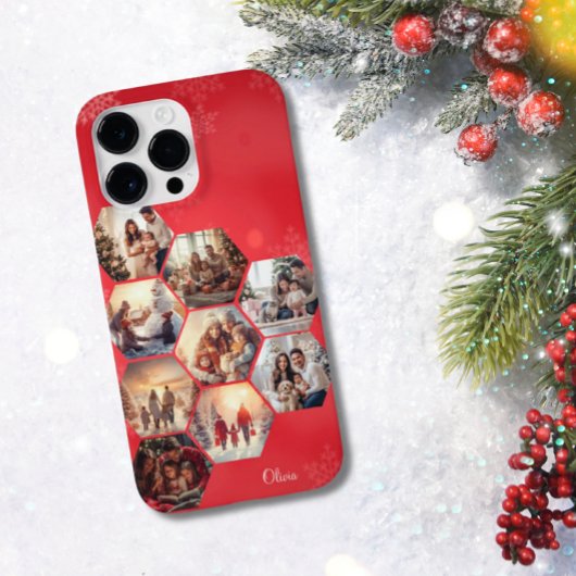 Coques Case-Mate iPhone Red 9 Photo Collage Moderne Nom personnalisé