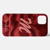 Coques Case-Mate iPhone Red Agate Marbre rose clair Monogramme et nom (Verso (horizontal))