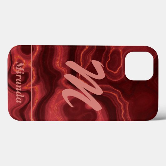 Coques Case-Mate iPhone Red Agate Marbre rose clair Monogramme et nom (Verso (horizontal))