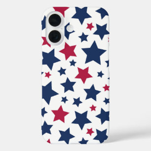 Coques iPhone 16 Red and Blue Stars - motif de drapeau américain