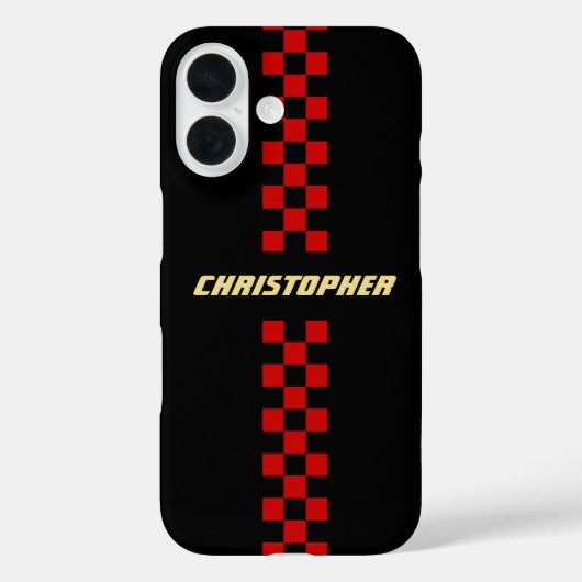 Coques Case-Mate iPhone Red Black À damiers Racing Drapeau Or Monogrammé (Verso)