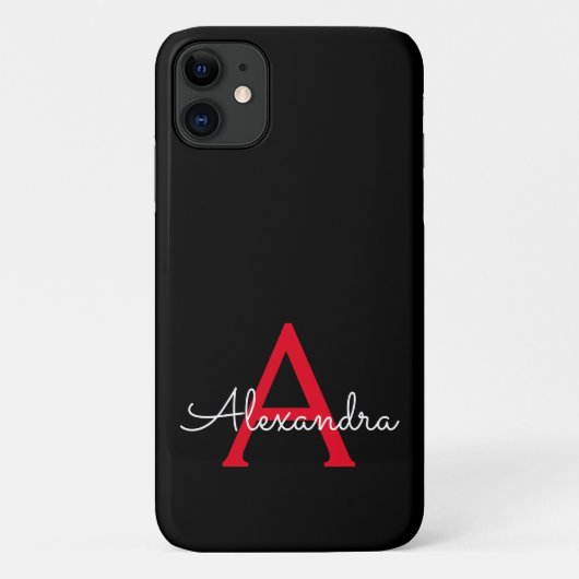 Coques Case-Mate iPhone Red Black Girl Script Monogramme Nom Moderne (Dos)