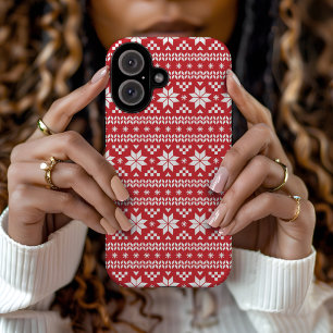 Coques iPhone 16 Red Fair Isle Motif de Noël