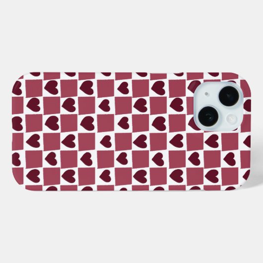 Coques Case-Mate iPhone Red Heart Checkerboard Pattern (Verso (horizontal))