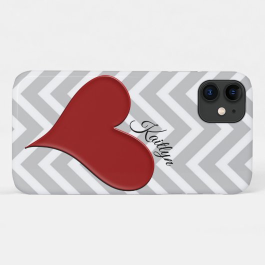 Coques Case-Mate iPhone Red Heart on Grey Chevron Stripe Téléphone Case (Dos (Horizontal))