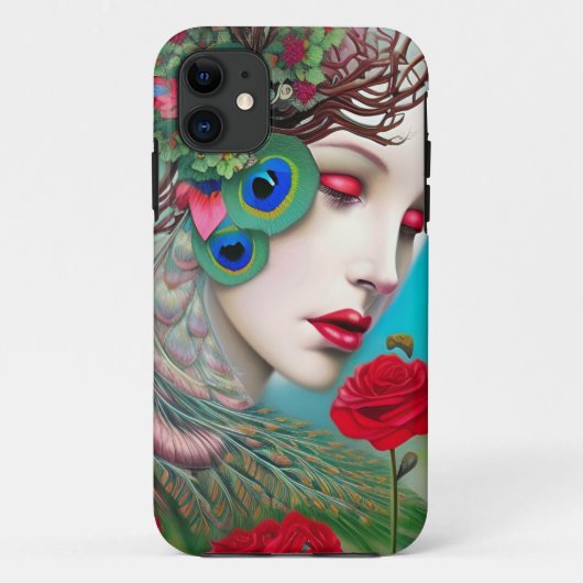 Coques Case-Mate iPhone Red Lips et Rose Peacock Abstrait (Dos)