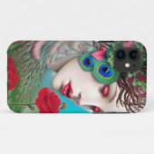 Coques Case-Mate iPhone Red Lips et Rose Peacock Abstrait (Dos (Horizontal))