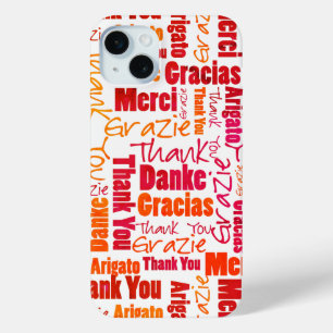 Coque iPhone 15 Mini Red Orange Merci Mot Typographie Collage