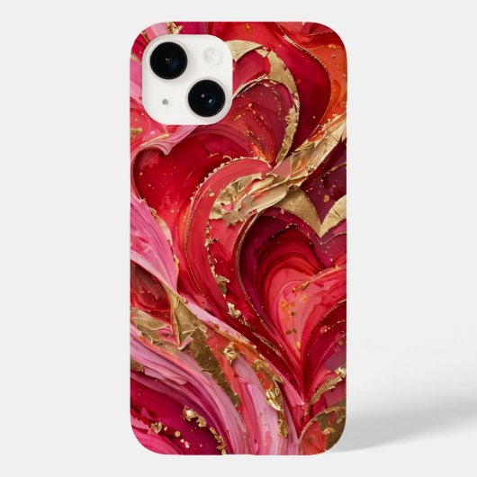 Coques Case-Mate iPhone Red & Pink Marble Gold iPhone 14 Case (Verso)