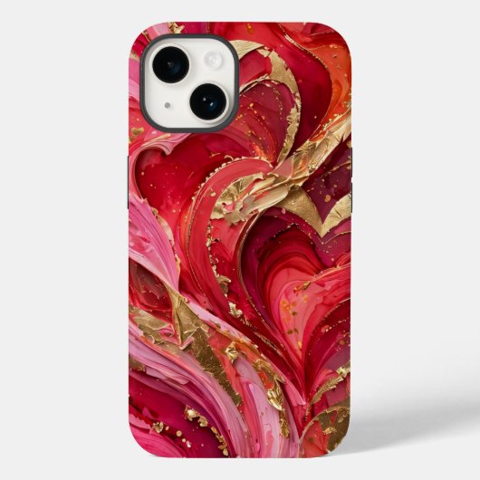 Coques Case-Mate iPhone Red & Pink Marble Gold iPhone 14 Case (Verso)