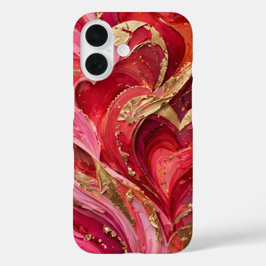 Coques Case-Mate iPhone Red & Pink Marble Gold iPhone 16 Case (Verso)