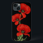 Case-Mate iPhone Case Red Poppies Vintage Botanique<br><div class="desc">Un trio de pavots rouges adapté d'une illustration botanique vintage sur un arrière - plan noir contrasté.</div>