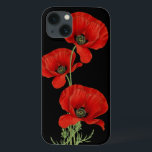 Case-Mate iPhone Case Red Poppies Vintage Botanique<br><div class="desc">Un trio de pavots rouges adapté d'une illustration botanique vintage sur un arrière - plan noir contrasté.</div>