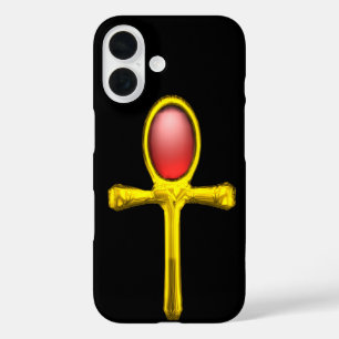 Coques iPhone 16 RED TALISMAN /GOLD EGYPTIAN ANKH Black