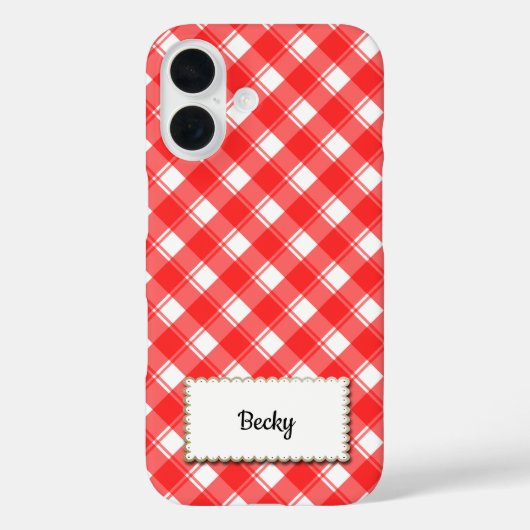 Coques Case-Mate iPhone Red White Retro Gingham Plaid Custom (Verso)