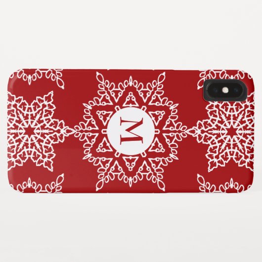 Coques Case-Mate iPhone Red White Snowflics Noël de Noël Monogramme (Dos (Horizontal))