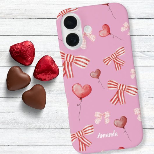 Coques Case-Mate iPhone Red White Valentine Bows and Heart Balloons