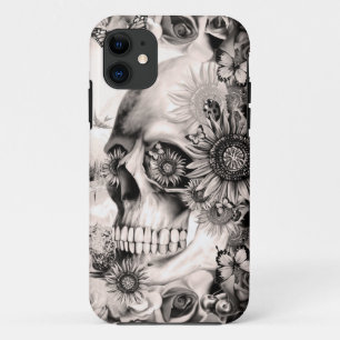 Coques Pour iPhone Réflexion, crâne floral de paysage