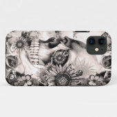 Coques Case-Mate iPhone Réflexion, crâne floral de paysage (Dos (Horizontal))
