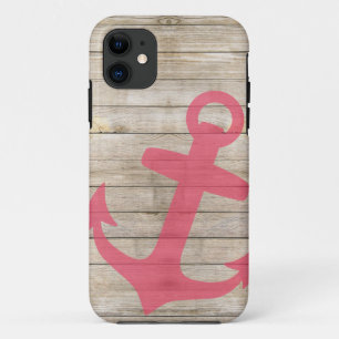 Coque iPhone 11 Regard rose nautique Girly d'Ancre et en bois