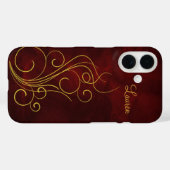 Coques Case-Mate iPhone Remous rouge élégant d'or (Verso (horizontal))