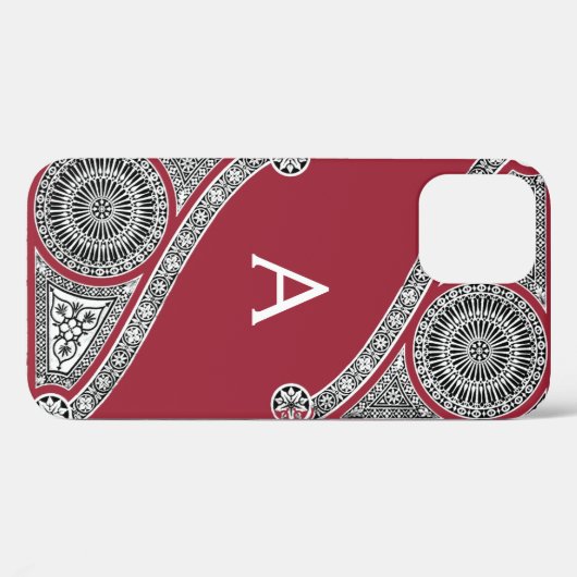 Coques Case-Mate iPhone RENAISSANCE ARCHITECTURE Marsala Monogramme rouge (Verso (horizontal))