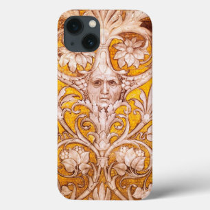 ETUI iPhone 13 RENAISSANCE FACE GROTESQUE WITH GOLD WHITE FLORAL