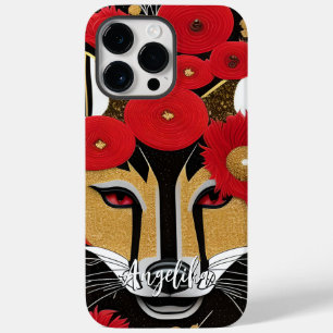Coque Pour Pour iPhone 14 Pro Max Renard Abstrait rouge et or avec personnalisation 