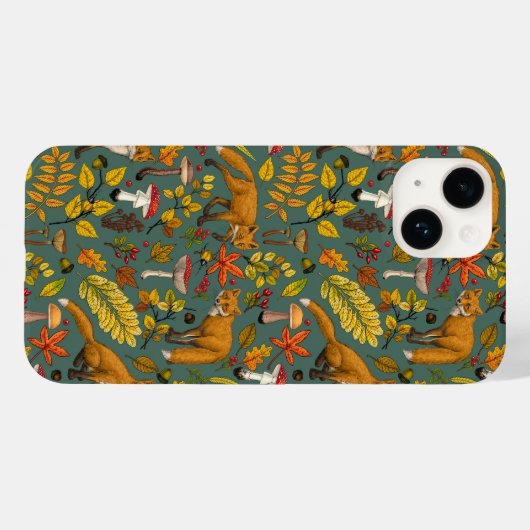 Coques Case-Mate iPhone Renard d'automne sur pin vert (Verso (horizontal))
