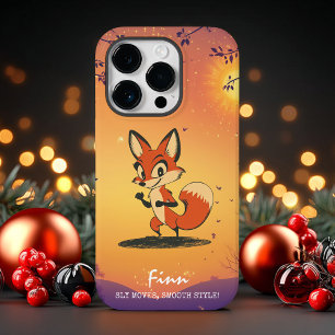 Coque Pour iPhone 14 Pro Renard de dessin animé rétro au coucher du soleil