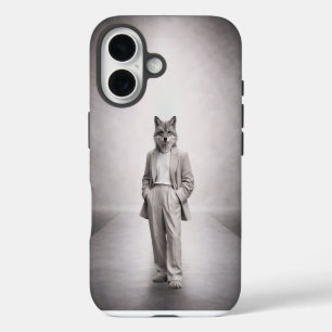Coques iPhone 16 Renard Élégant en Costume Moderne Clair Portrait