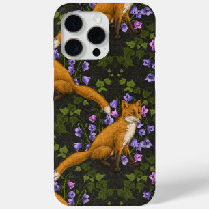 Coque iPhone 15 Pro Max Renard, fleurs et lierre, vert, orange et viole