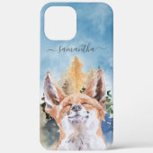 Coques Case-Mate iPhone Renard heureux avec nom Aquarelle Bois (Verso)