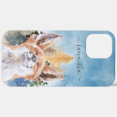 Coques Case-Mate iPhone Renard heureux avec nom Aquarelle Bois (Retour (horizontal))