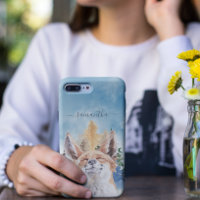 Renard heureux avec nom Aquarelle Bois