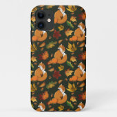 Coques Case-Mate iPhone Renard roux Feuilles d'automne Glands Motif vert (Dos)
