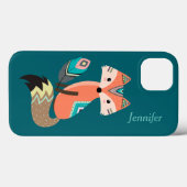 Coques Case-Mate iPhone Renard tribal turquoise avec plume (Verso (horizontal))