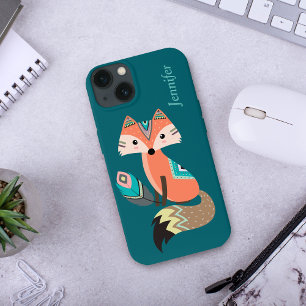 Etui iPhone Case-Mate Renard tribal turquoise avec plume