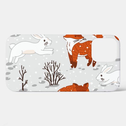Coques Case-Mate iPhone Renards d'hiver Bunny Motif sans couture (Verso (horizontal))