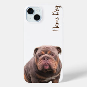 Coque iPhone 15 Mini Renommez votre chien anglais bulldog sur les dossi