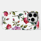 Coques Case-Mate iPhone Répétition florale rose et rouge rose (Verso (horizontal))