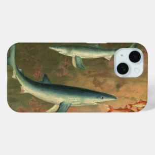 Coque Pour iPhone 15 Requin bleu vintage mangeant du poisson, Marine Li
