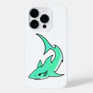 Coque Pour iPhone 14 Pro requin souriant de dessin animé bleu vert océan an